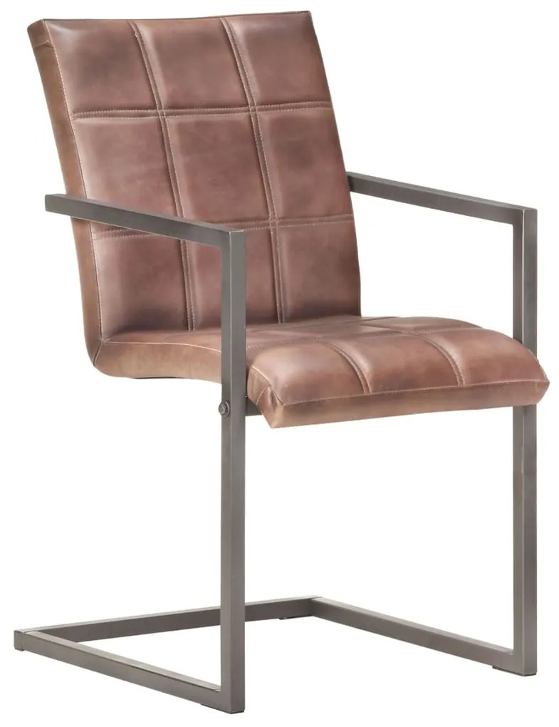 Cadeiras jantar cantilever 2 pcs couro genuíno castanho velho