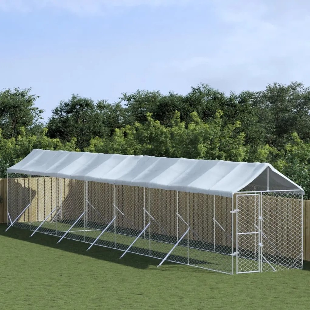 vidaXL Canil de exterior com teto 2x14x2,5 m aço galvanizado prateado
