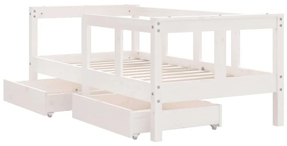 Estrutura cama infantil c/ gavetas 70x140cm pinho maciço branco