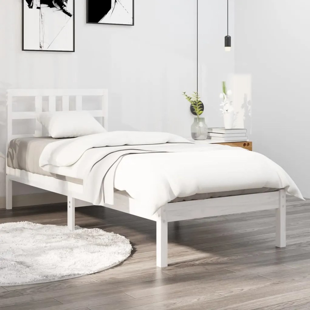 vidaXL Estrutura de cama 100x200 cm madeira maciça branco