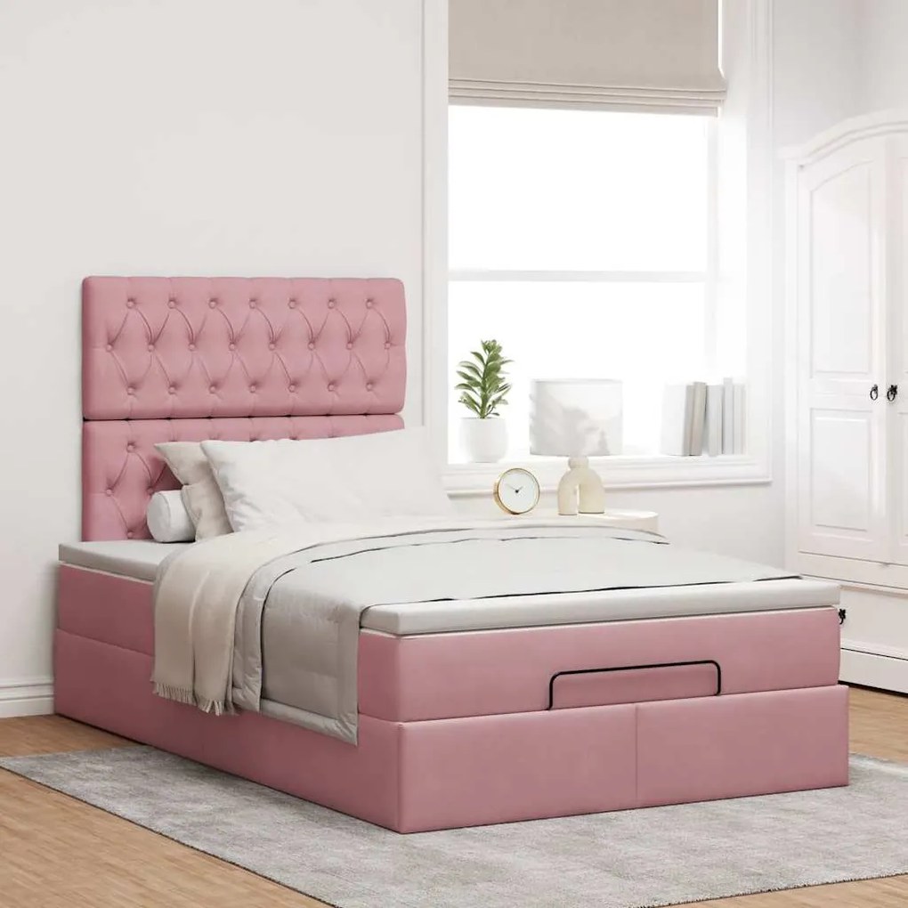 Estrutura de cama otomana com colchões 120x200 cm veludo rosa