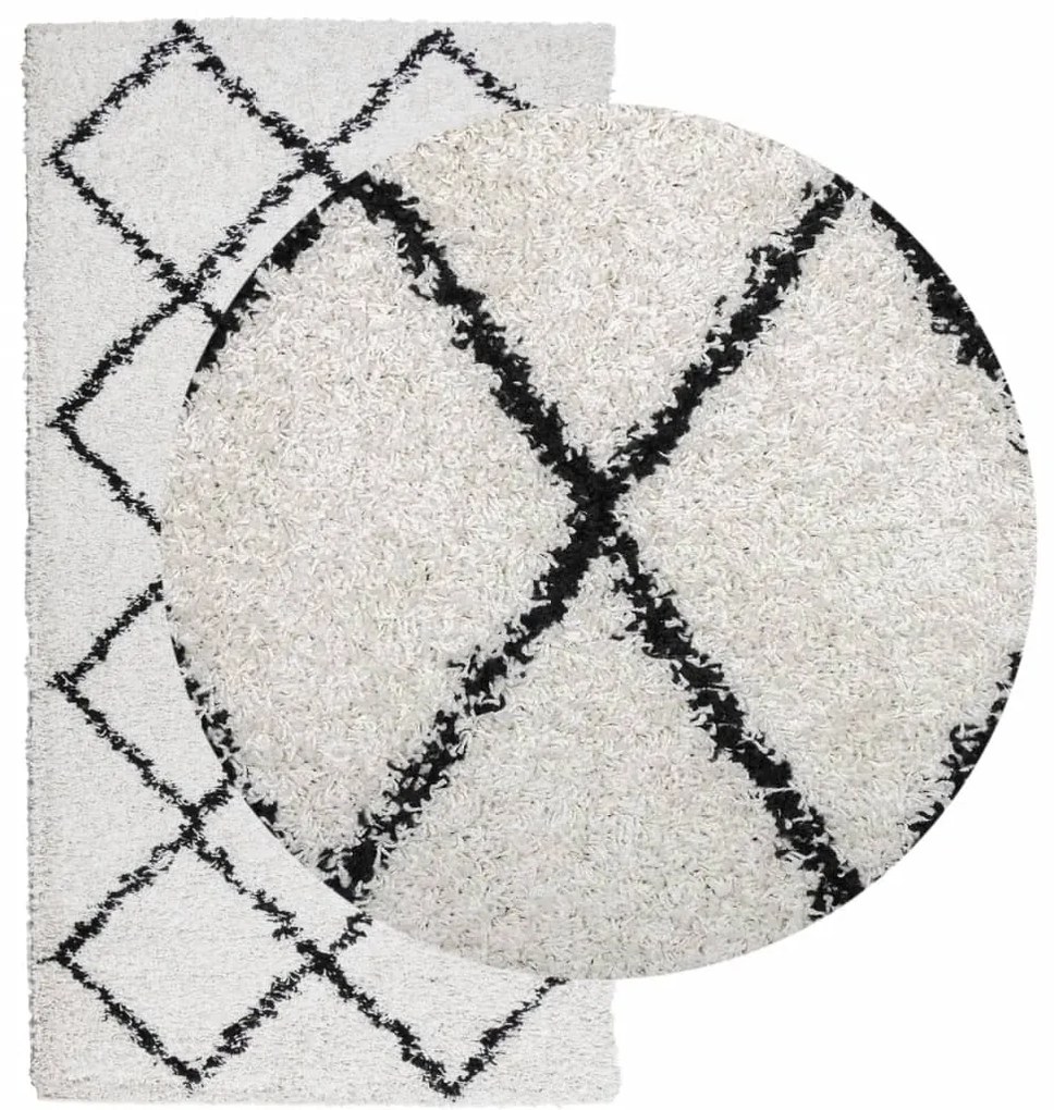 Tapete shaggy de pelo alto PAMPLONA 60x110 cm creme e preto