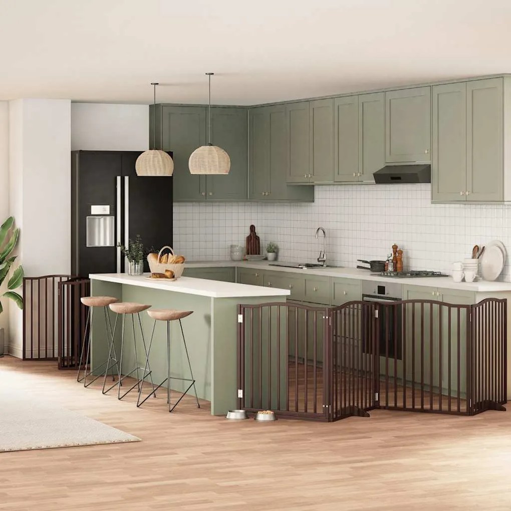 vidaXL Portão cães c/ porta dobrável 12 painéis 960 cm álamo castanho