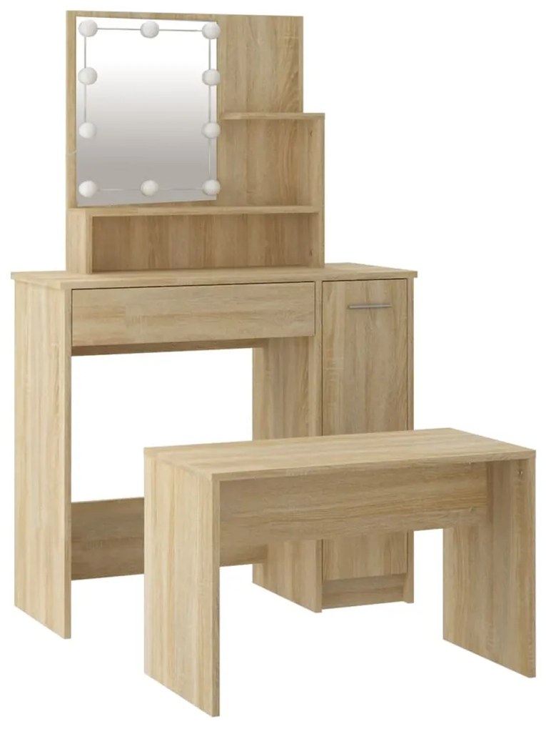 Conjunto toucador c/ LEDs madeira processada carvalho sonoma
