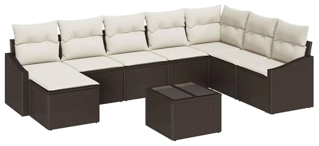 Conjunto de Sofá de Jardim 9 Peças com Almofadas em Rattan Poliéster C