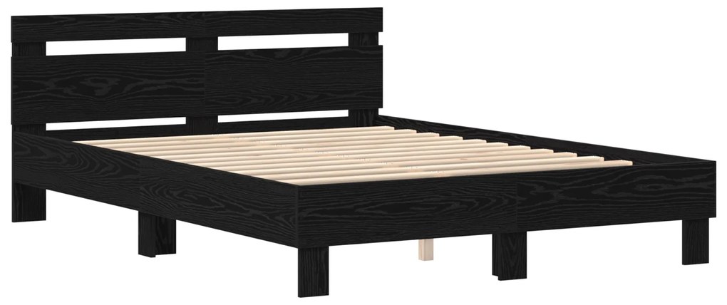 Estrutura de Cama Preta Carvalho Preto Madeira 140 x 190 cm