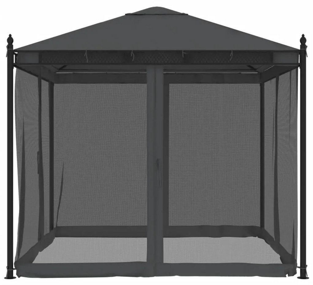 Gazebo com paredes de malha 2,93x2,93 m aço antracite