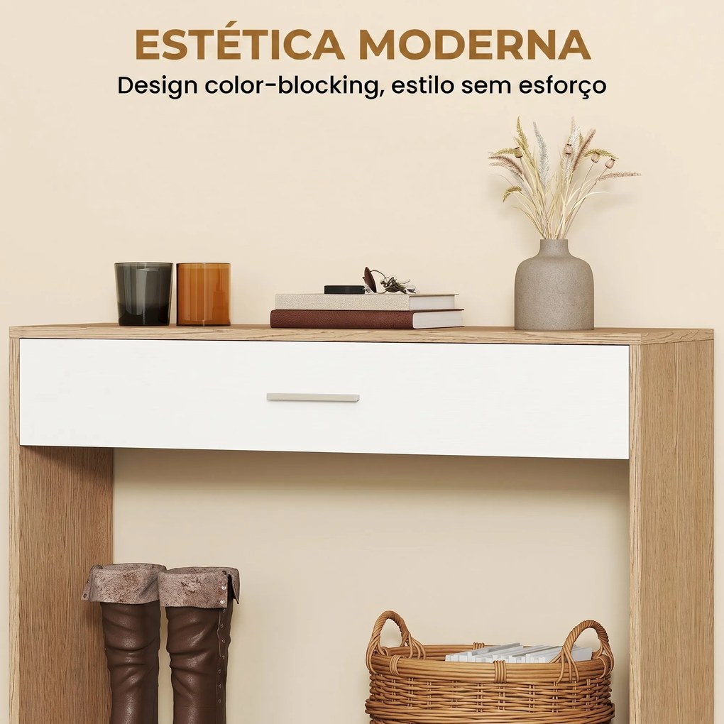 Mesa Consola de Entrada com Espelho, Gaveta e Prateleira para Corredor 91,5x27,9x85,5 cm Carvalho