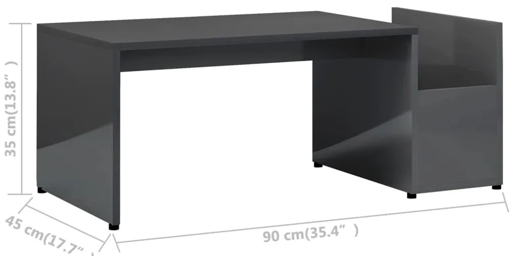 Mesa de centro 90x45x35 cm contraplacado cinzento brilhante