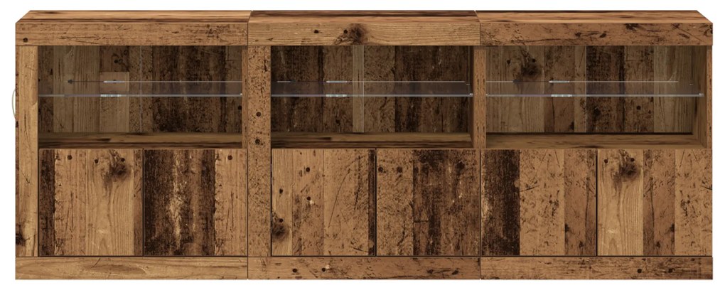 Aparador com Luzes LED Madeira Envelhecida 181.5x37x67 cm Madeira de E