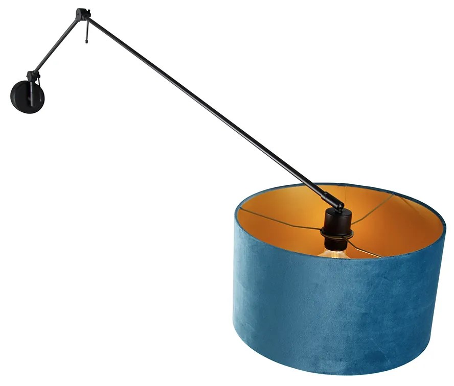 Candeeiro de parede preto com abajur de veludo azul 35 cm ajustável - Blitz Moderno