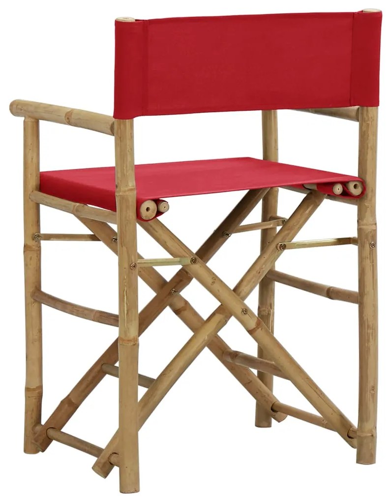 Cadeiras de realizador dobráveis 2 pcs bambu e tecido vermelho