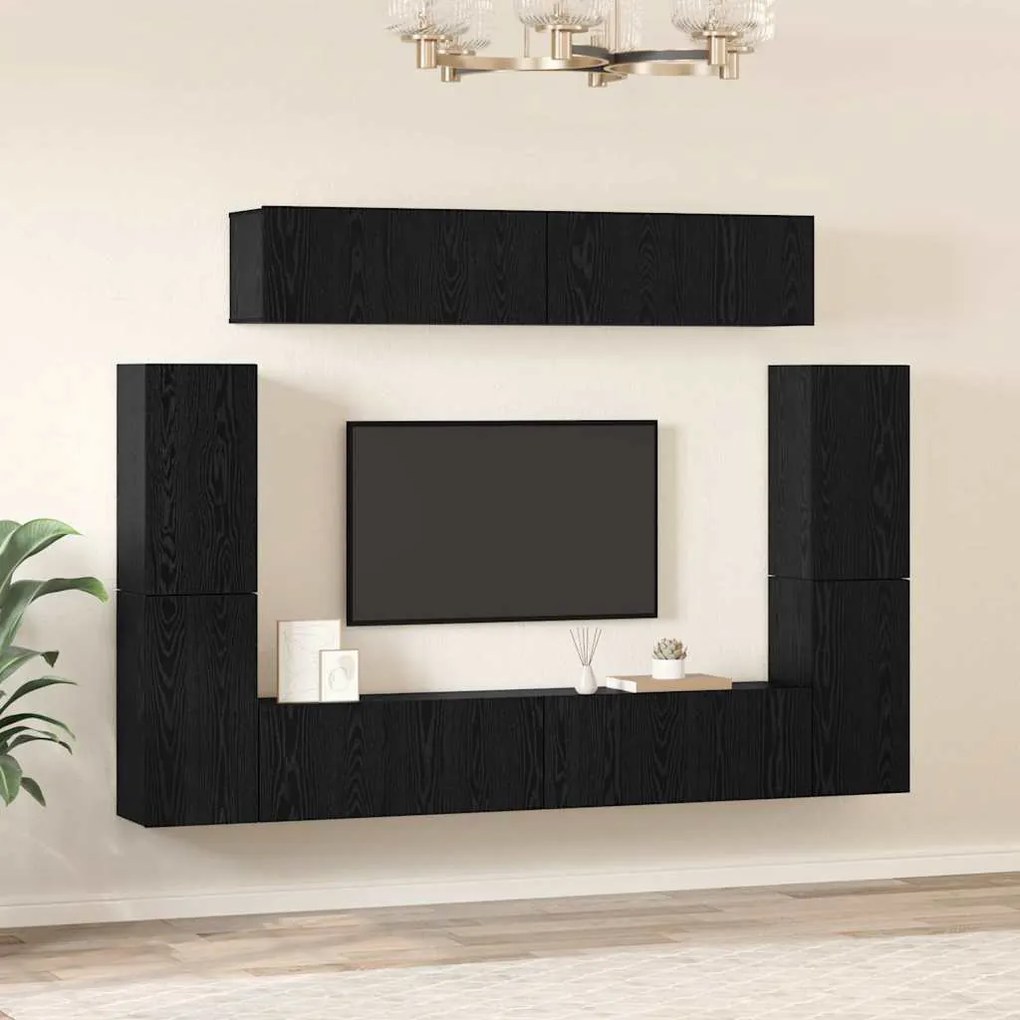 Conjunto de móvel de TV 8 pcs Carvalho Preto 80 x 30 x 30.5 cm
