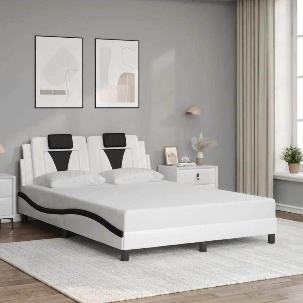 Estrutura cama c/ cabeceira 120x200 couro artif. branco/preto