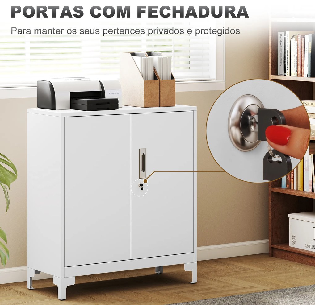 Armário de Arrumação Metálico Armário de Escritório com 2 Portas Arquivador para Escritório 80x35x91 cm Branco