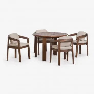 Conjunto De Mesa Redonda Ø110 Cm E 4 Cadeiras De Jardim Em Madeira De Acácia Uleno Castanho-acácia Escuro - Sklum