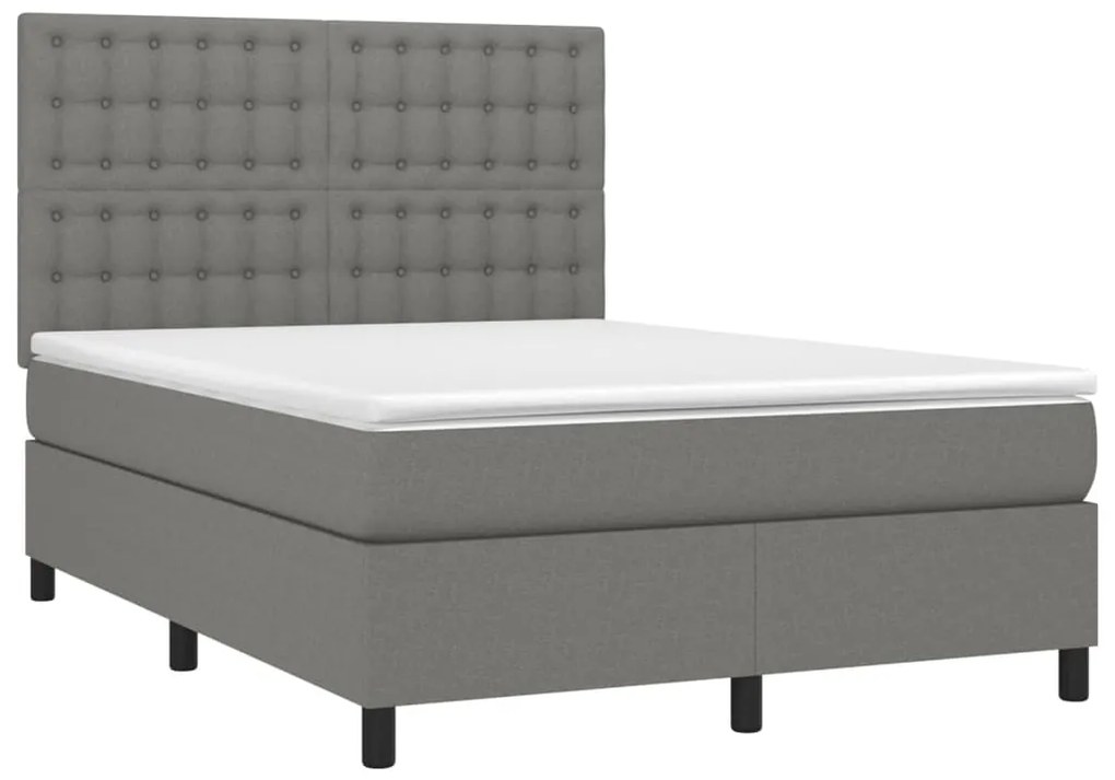 Cama box spring c/ colchão e LED 140x200 cm tecido cinza-escuro