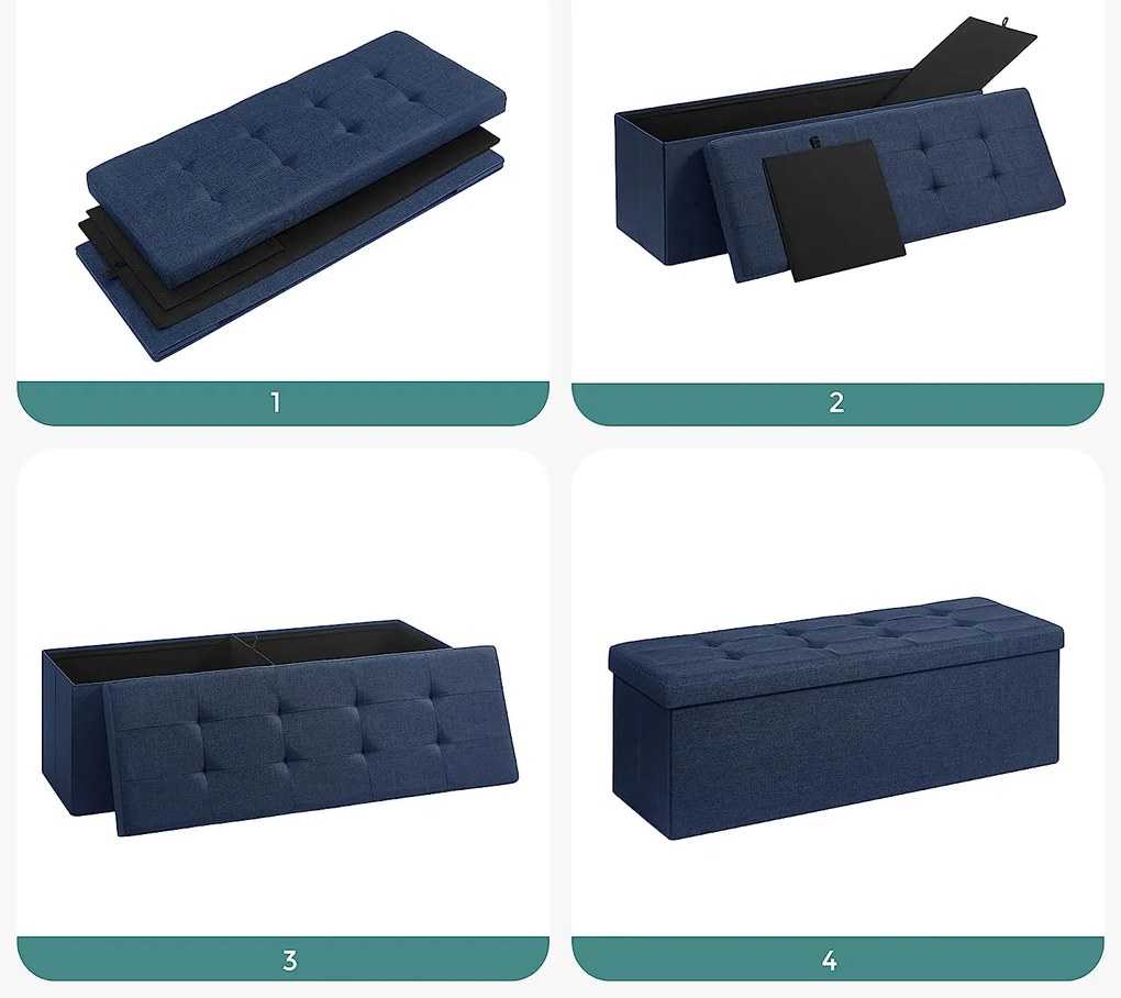 Banco com arrumação 110 x 38 x 38 cm azul marinho