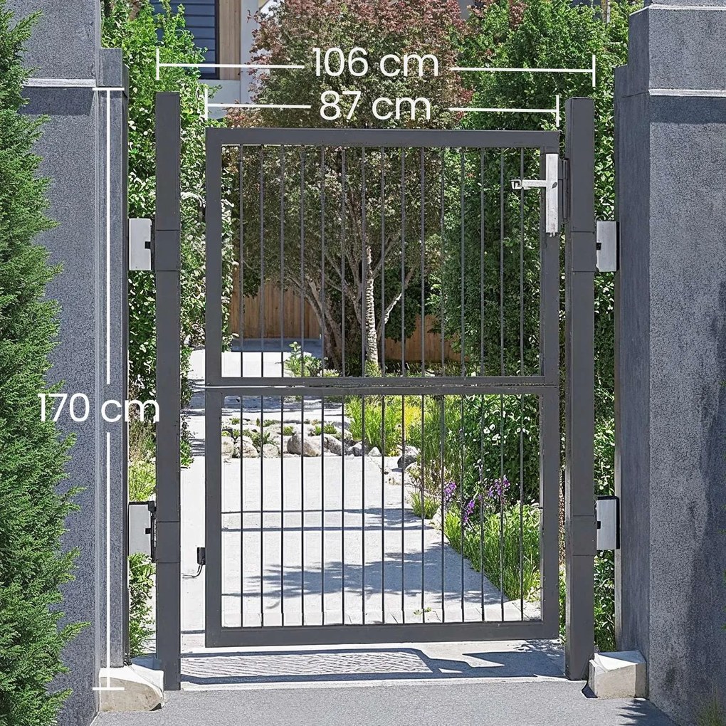 Portão de jardim, porta de jardim, aço galvanizado 106 x 6 x 170 cm Cinzento