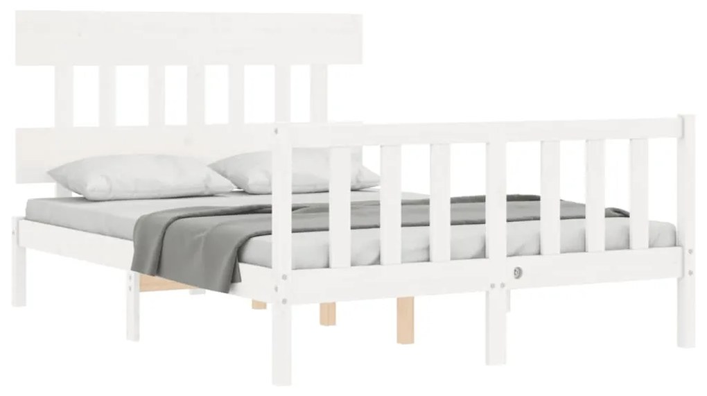 Estrutura de cama com cabeceira 140x200cm madeira maciça branco