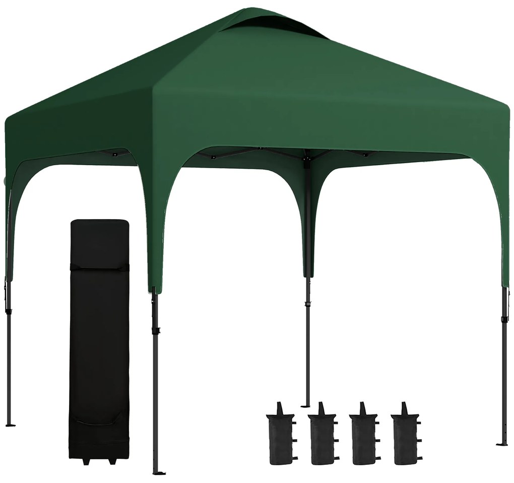 Outsunny Tenda Dobrável 2,5x2,5x2,68cm Tenda de Jardim com Proteção UV 50+ Altura Ajustável com 4 Sacos de Areia Verde Escuro | Aosom Portugal