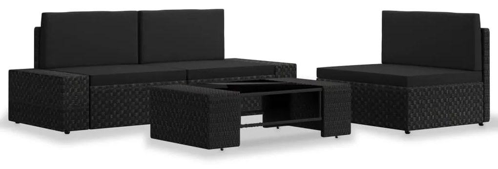 vidaXL 4 pcs conjunto lounge para jardim vime PE preto