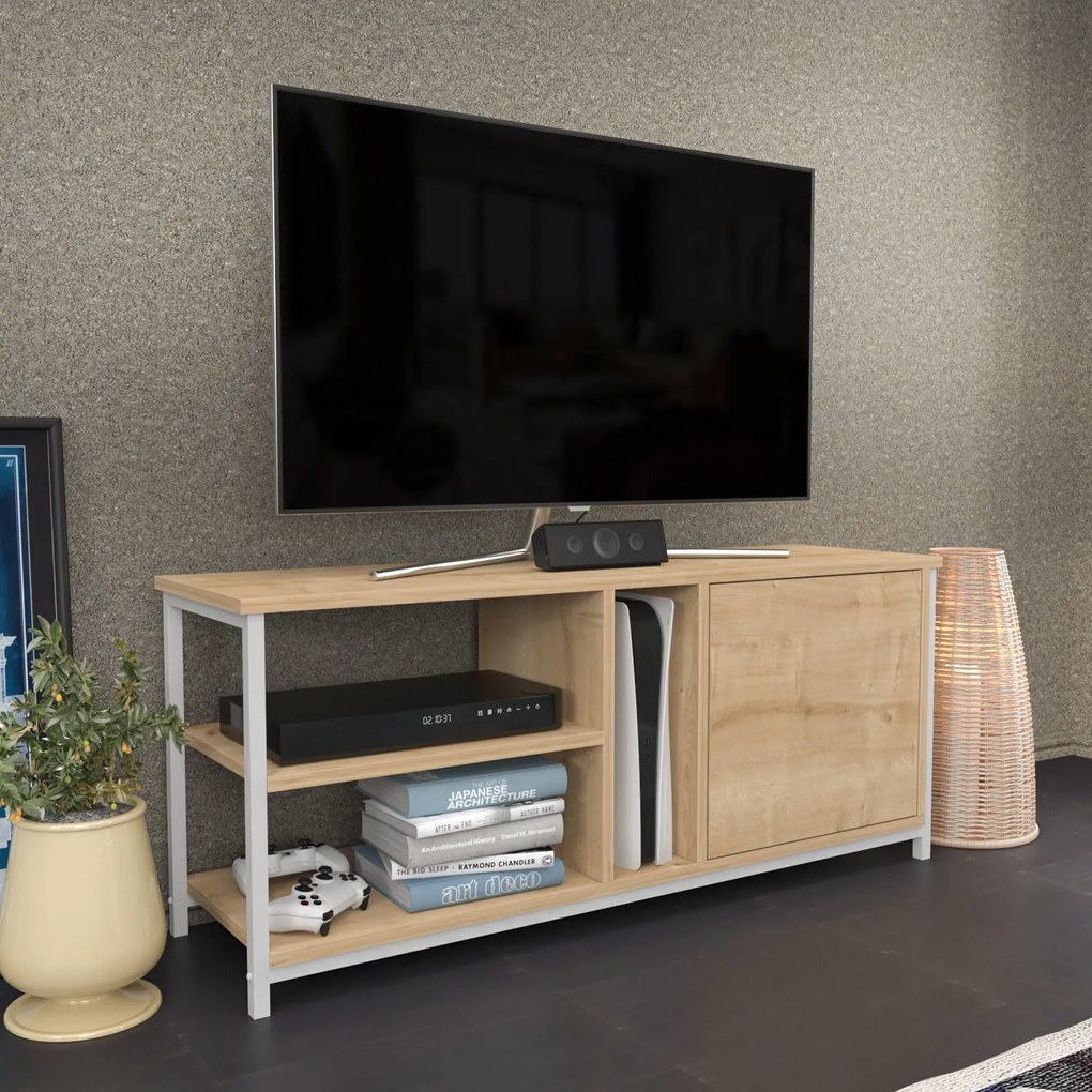Móvel TV Neola – Branco Carvalho – 120 cm