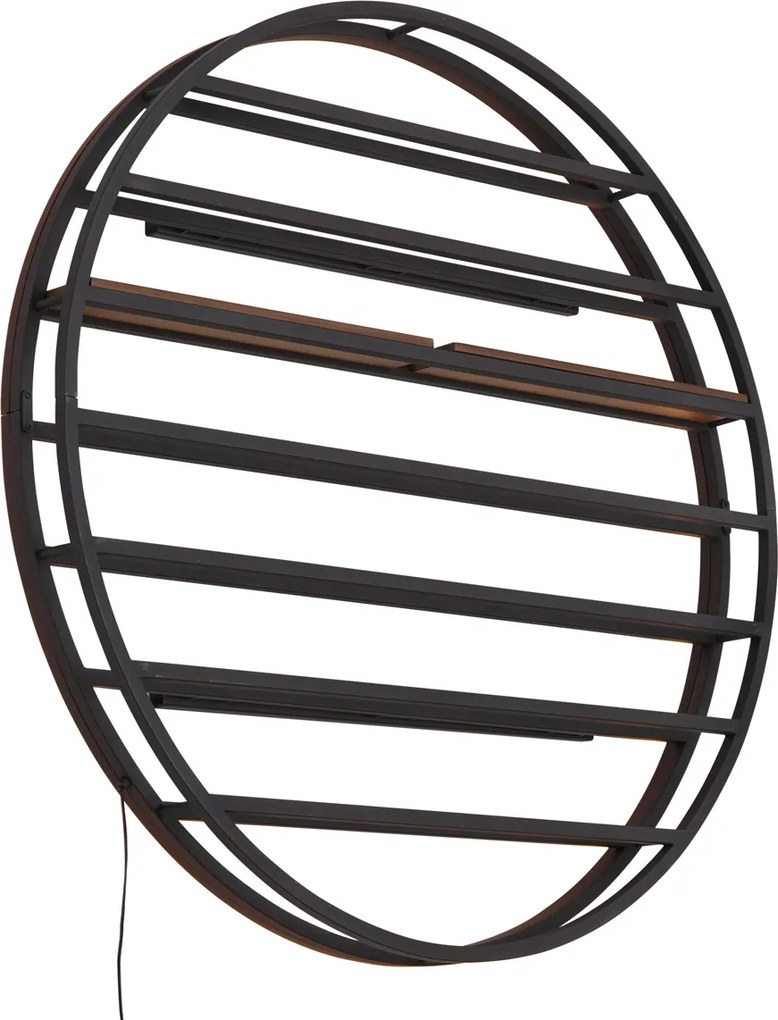 Candeeiro de Parede Moderno Preto com Madeira Redonda Incl. LED - Wine Rack
