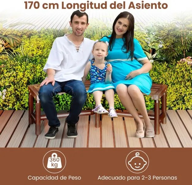 Banco Curvo para Exterior 170 x 58 x 45 cm para 2-3 Pessoas Capacidade de Carga de 360 kg Sem Encosto para Jardim Castanho