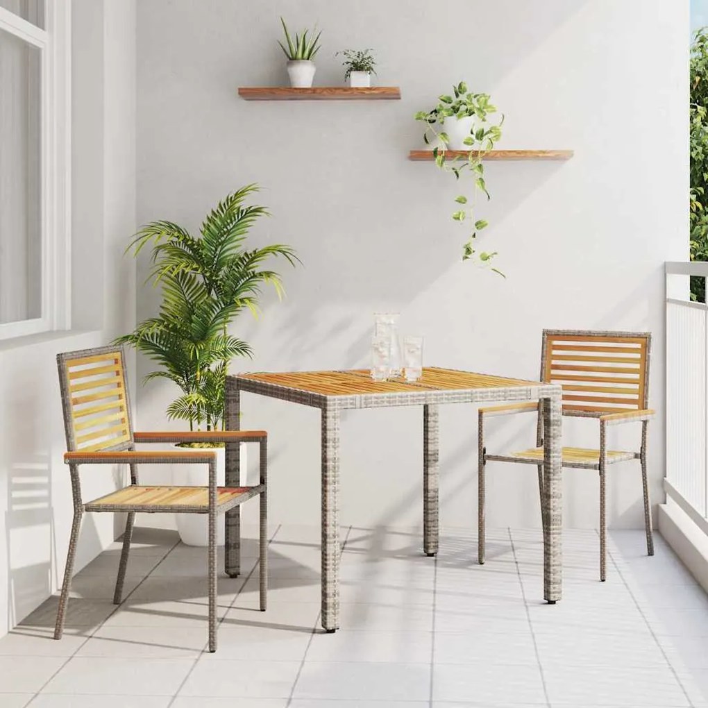 vidaXL Conjunto de Jantar de Jardim 3 Peças Rattan Cinza e Acácia