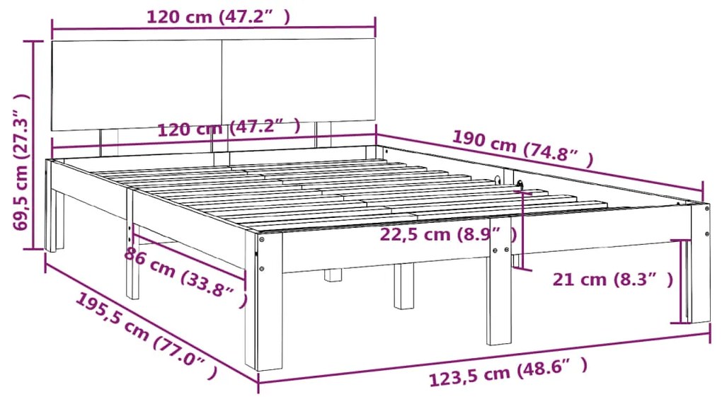 Estrutura cama pequena de casal 120x190 cm madeira castanho-mel