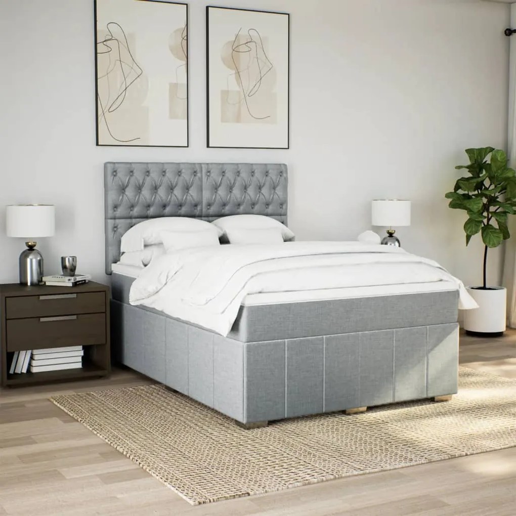 Cama com molas/colchão 140x200 cm tecido cinzento-claro