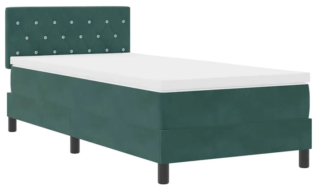 Cama Box Spring vidaXL com Colchão e LED Verde Escuro 90x200 cm Veludo