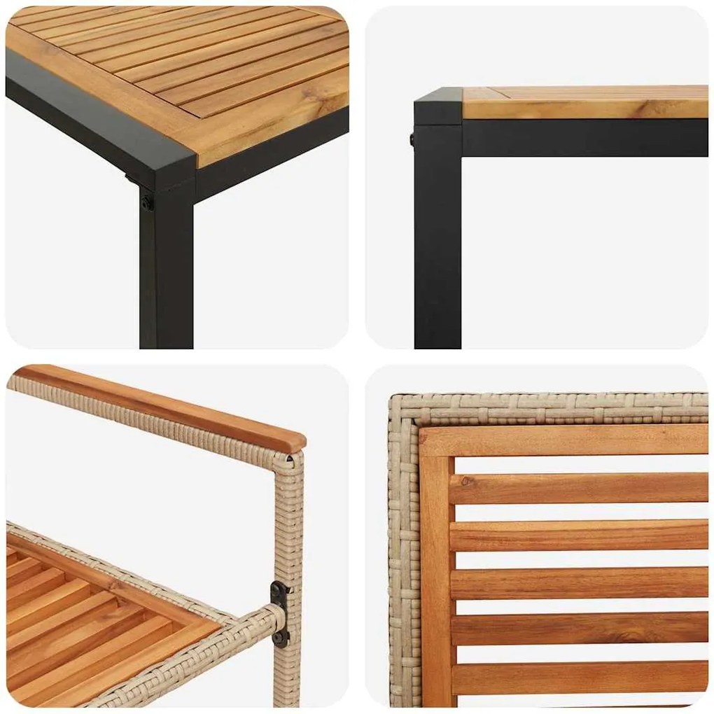 Conjunto de Jantar de Jardim de 7 Peças Bege em Rattan Poly e Acácia v