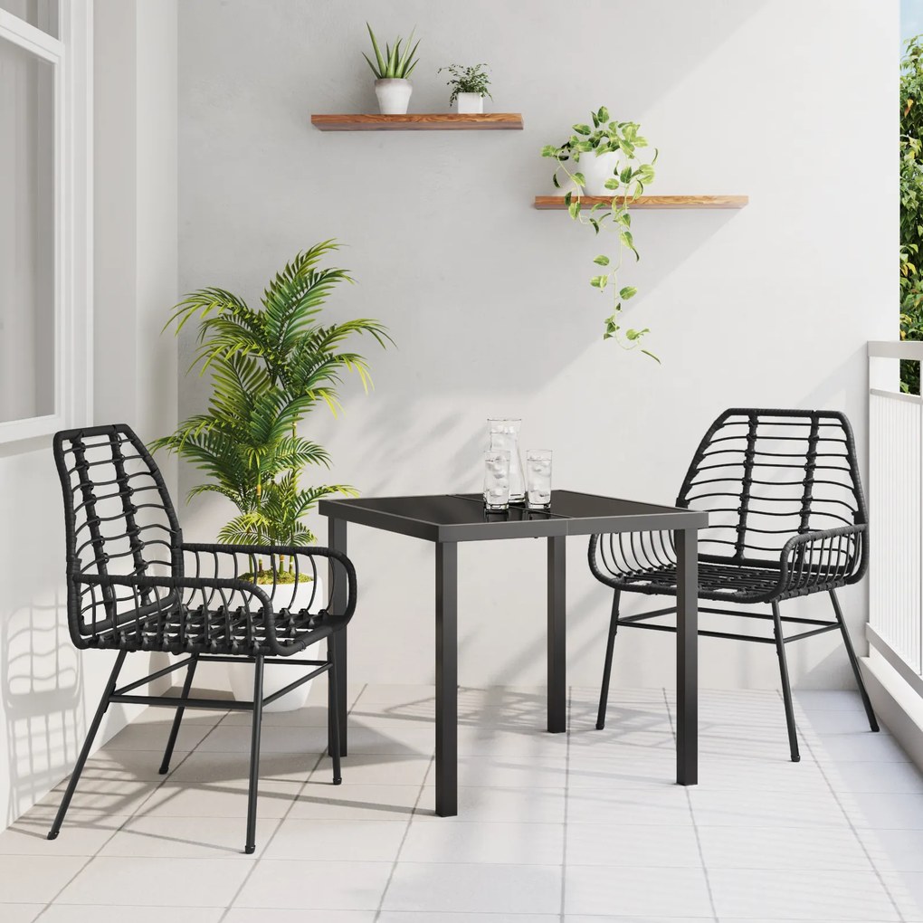 vidaXL Conjunto de Jantar de Jardim 3 Peças Preto Vime PE