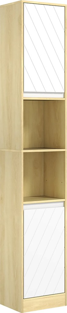 Coluna Casa de Banho com 2 Prateleiras Abertas Armário Alto para Casa de Banho 30x24x170 cm Madeira e Branco