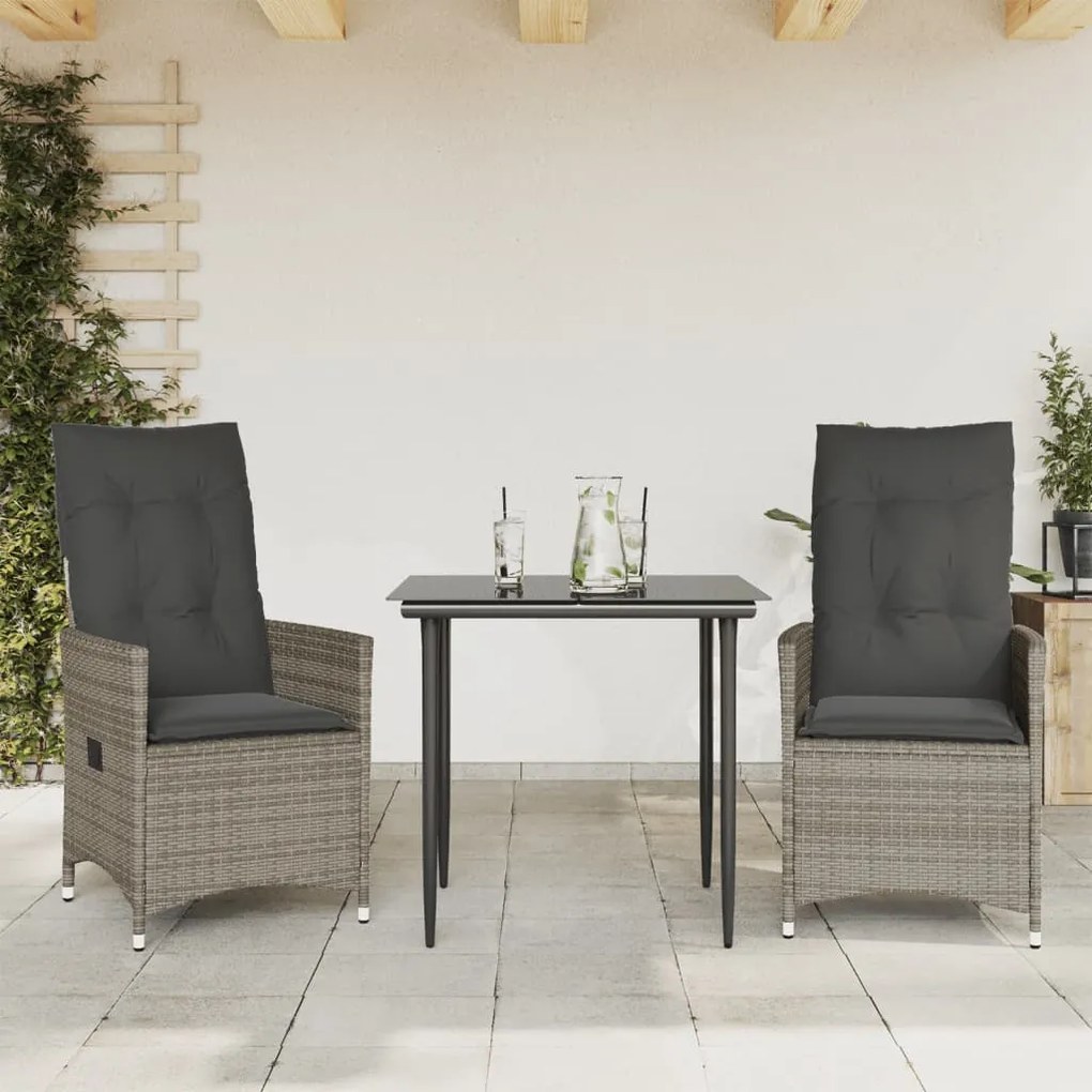 Cadeiras jardim reclináveis 2 pcs c/ almofadões vime PE cinza