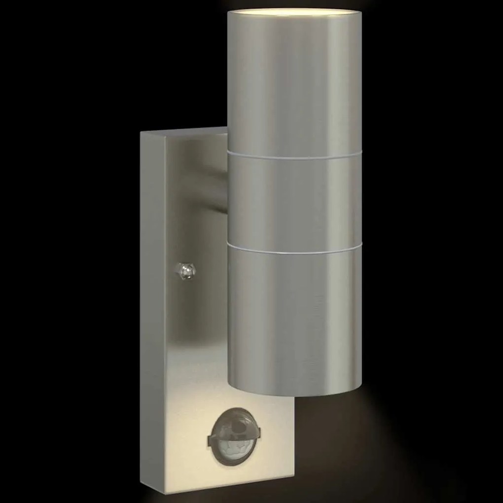 Arandelas de Parede Externas com Sensor 2 pcs Prateado Aço Inoxidável
