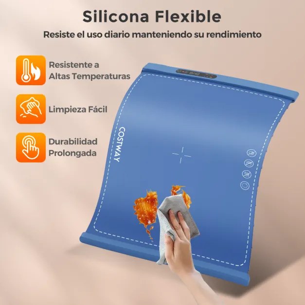 Bandeja elétrica 60 x 44 x 2 cm para aquecer alimentos com aquecimento rápido com desligamento automático e bloqueio para crianças Azul