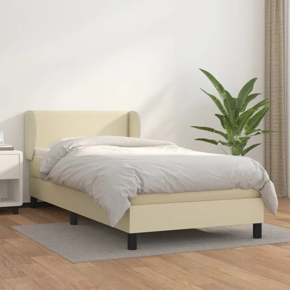 vidaXL Cama com molas/colchão 100x200 cm couro artificial cor creme