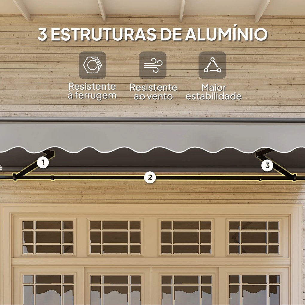 Toldo Manual Retrátil 360x220 cm Toldo para Balcão com Manivela de Alumínio e Proteção UV30+ Toldo Enrolável de Exterior Cinza