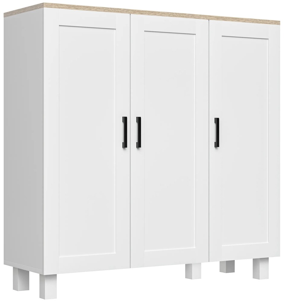 HOMCOM Aparador para Sala de Estar Móvel Buffet com 3 Portas e Prateleiras Ajustáveis 90x30x90 cm Branco e Madeira | Aosom Portugal