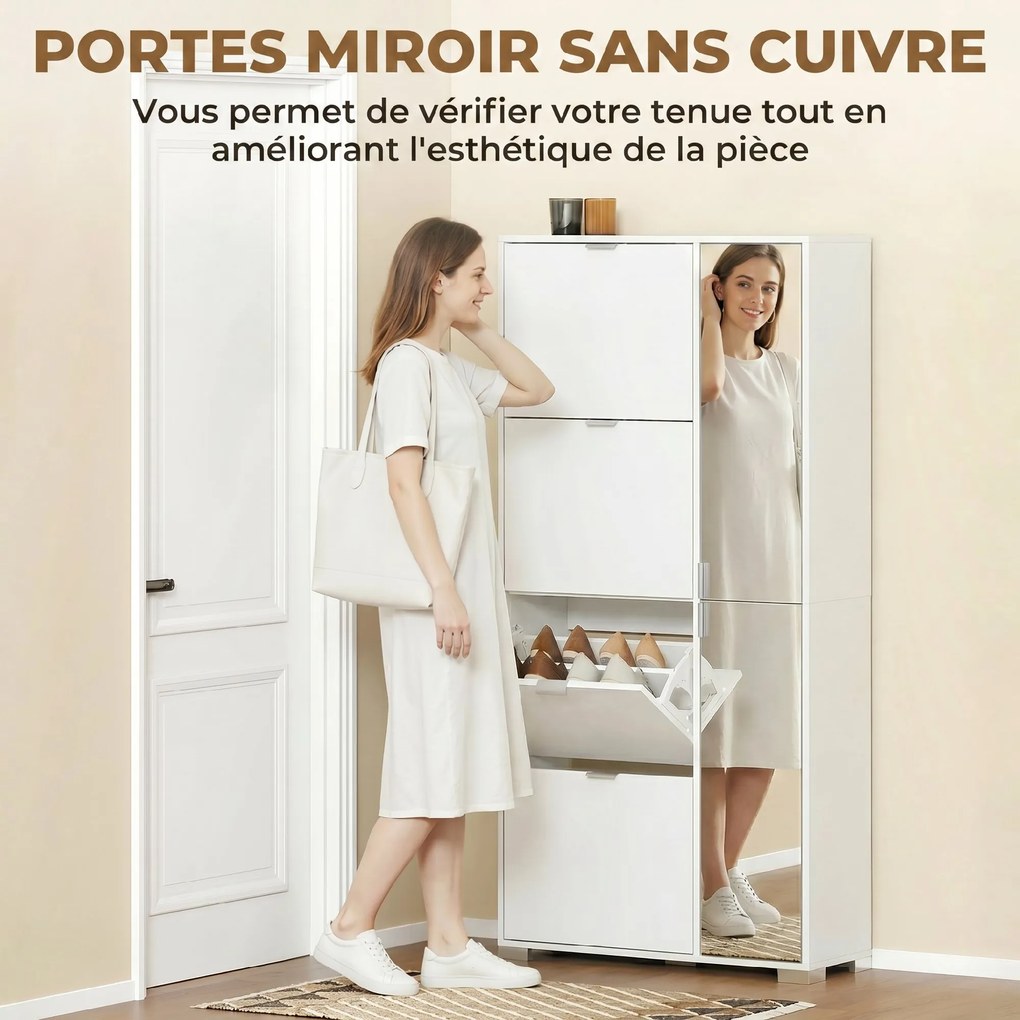 Sapateira, 82 x 30 x 168 cm, 4 Gavetas Basculantes, Branco