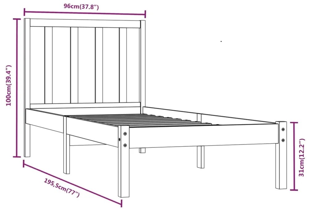 Estrutura de cama solteiro 90x190 cm pinho maciço