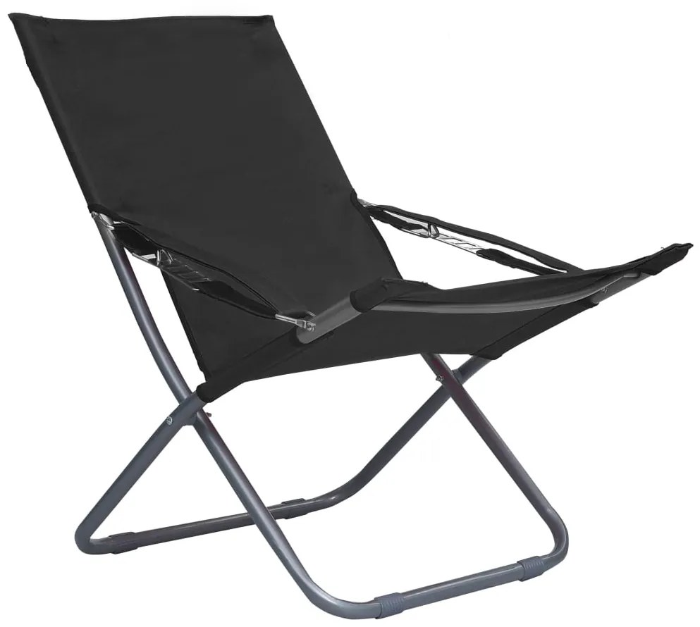 Cadeiras de praia dobráveis 2 pcs tecido preto
