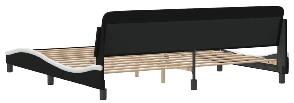 Estrutura de cama c/ cabeceira couro artificial preto e branco