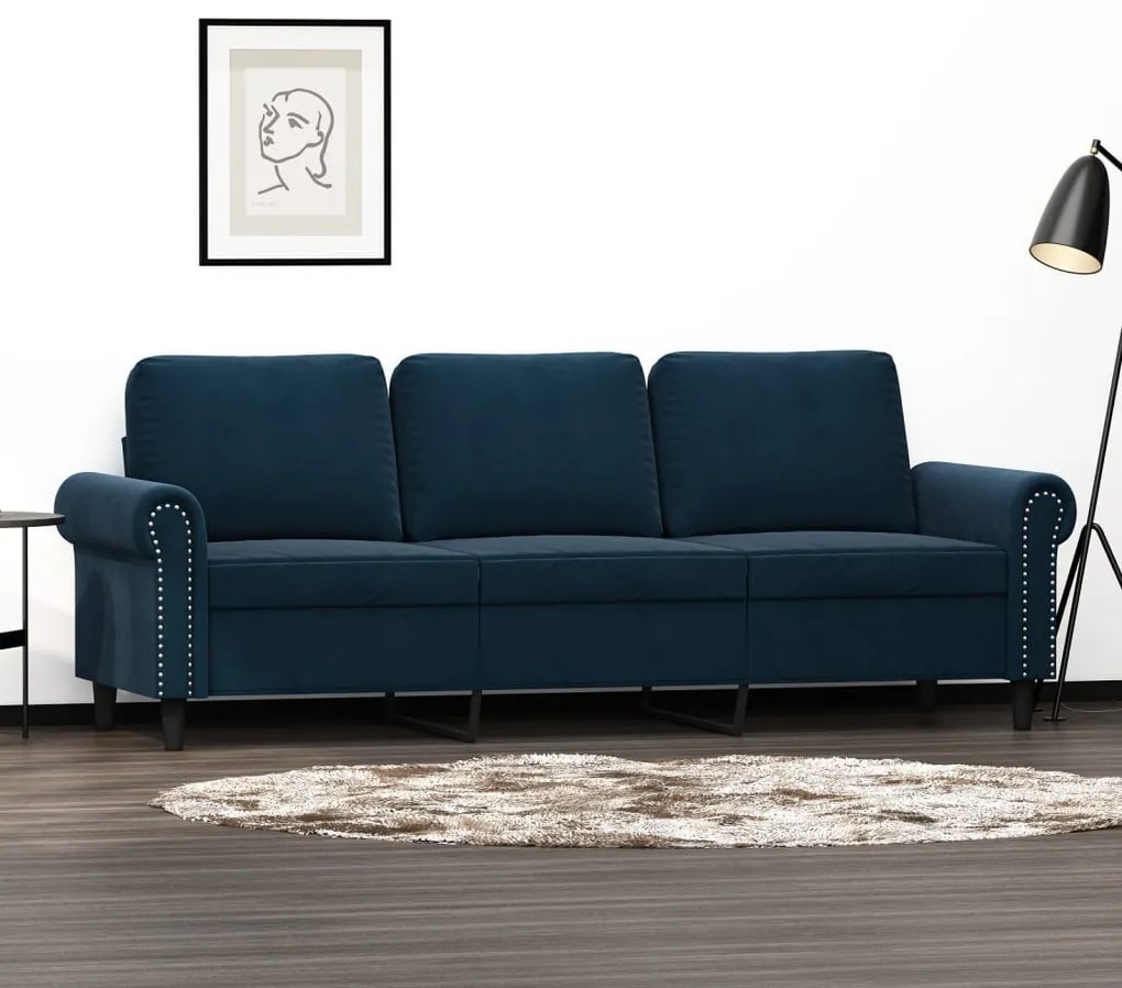vidaXL Sofá de 3 lugares 180 cm veludo azul