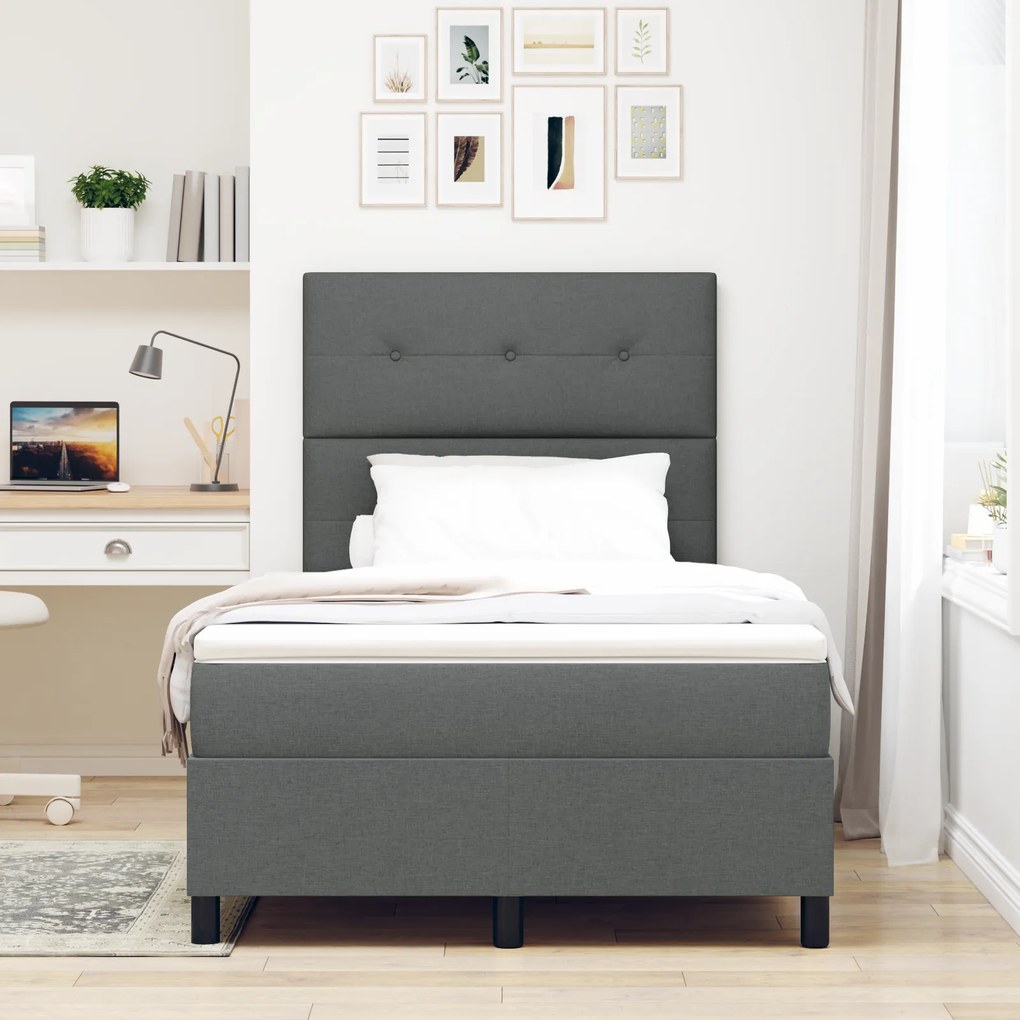 Cama Box Spring com Colchão Cinza Escuro 120x200 cm Tecido