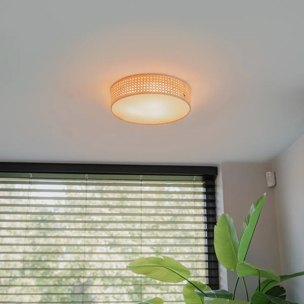Plafon Inteligente em Rattan 40 cm 3-Luzes Incl. 3 Wifi P45 - Tromma