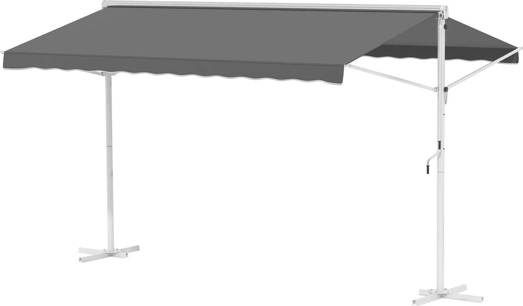 Toldo de dupla inclinação 4 x 3 m, manual e retrátil, inclinação ajustável, metal com revestimento epóxi, branco, poliéster impermeável e com proteção